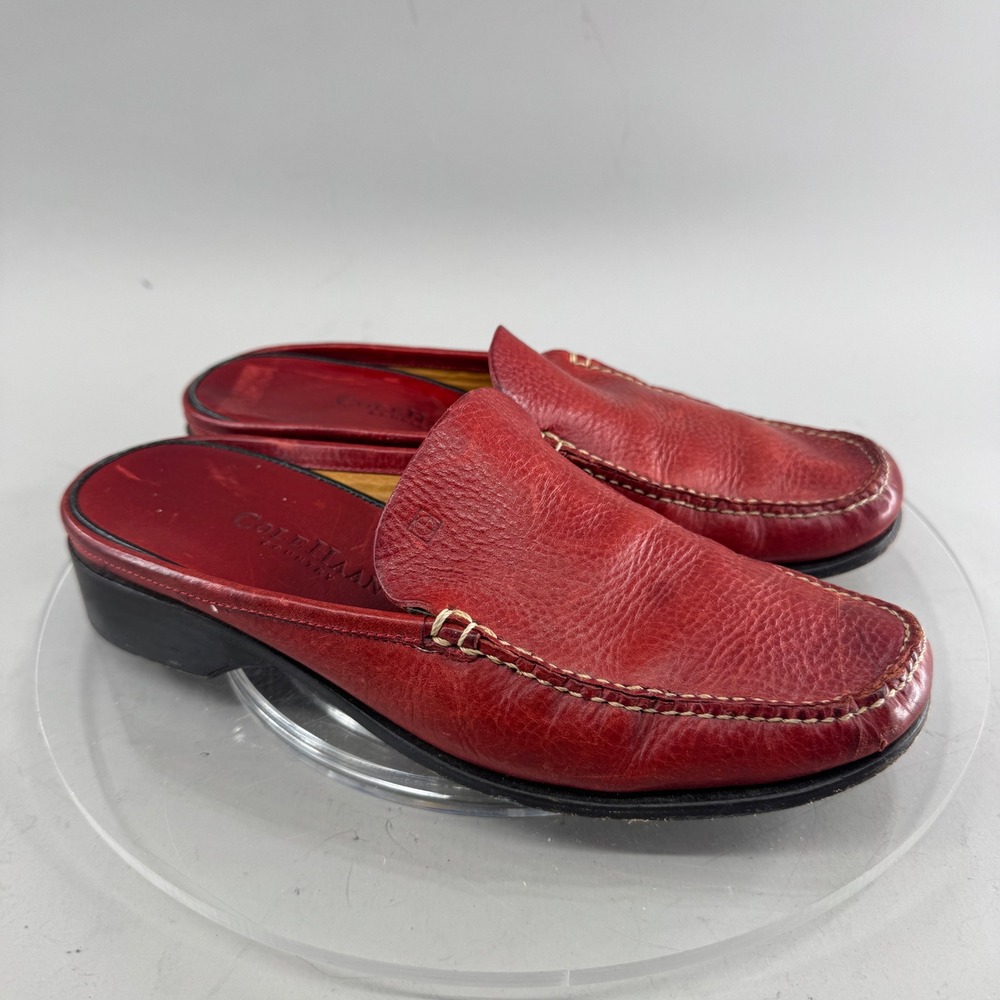 Cole Haan Country Womens Red Pebbled Leather Moc Toe Slip On Mule Loafers Size 8